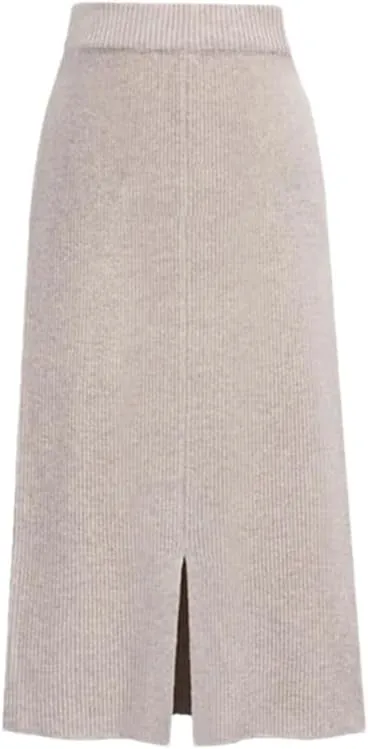 Women Solid Knit Pencil Skirt High Waist Elastic Casual Split Midi Skirts Autumn Winter