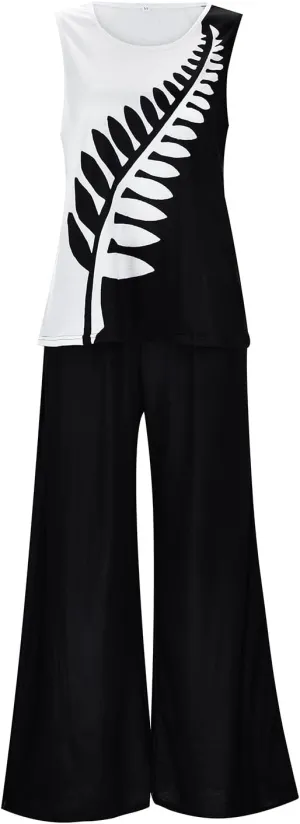 Women Summer Outfits 2024 Trendy Casual 2 Piece Sets Loose Sleeveless Tank Tops Vest Comfy Flowy Wide Leg Pants Suits