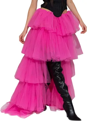 Women Tutu Maxi Skirt a Line Elastic Waist Layered Tulle Long Skirt Rave Party Puplum Skirt Halloween Mesh Skirt