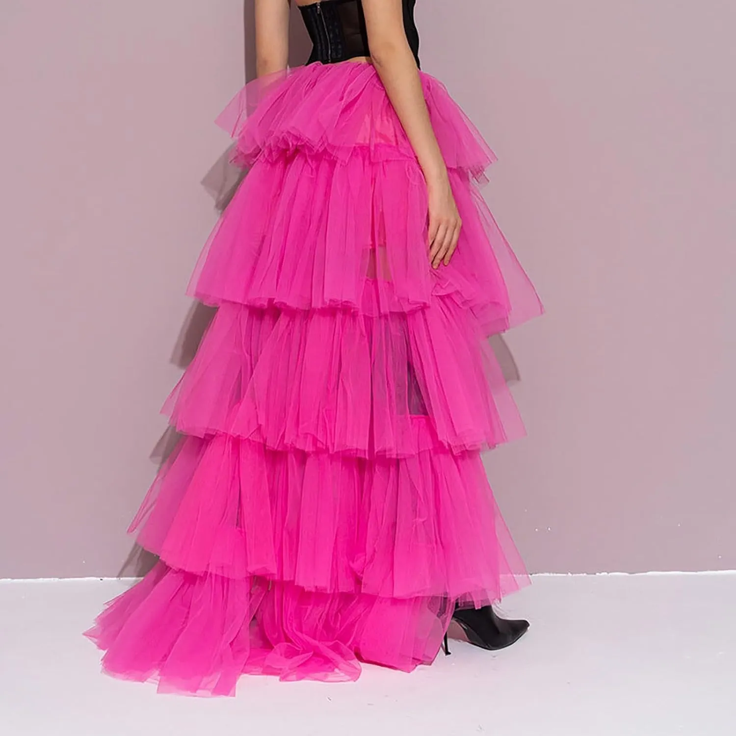 Women Tutu Maxi Skirt a Line Elastic Waist Layered Tulle Long Skirt Rave Party Puplum Skirt Halloween Mesh Skirt