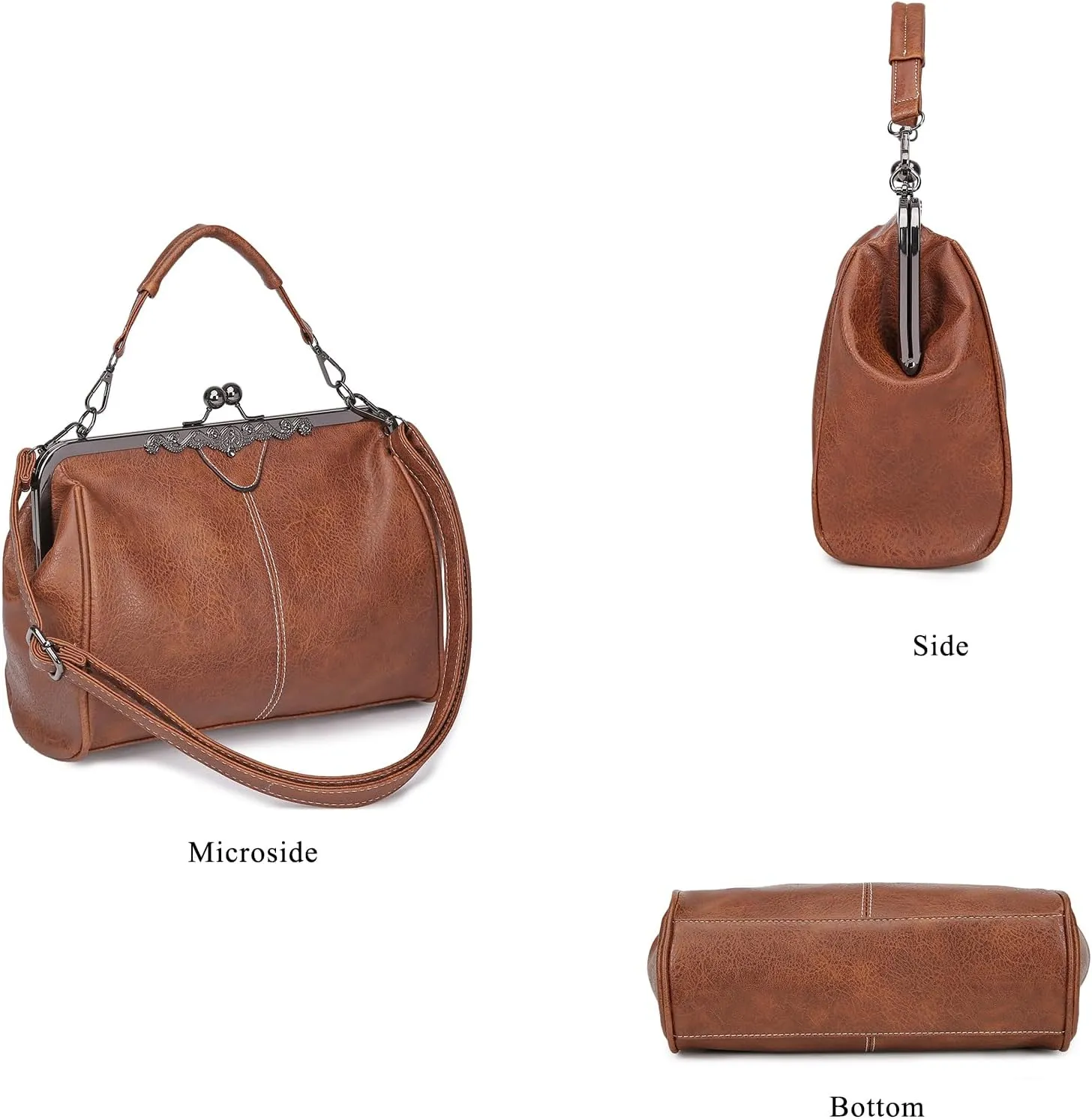 Women Vintage Kiss LockHandbags for Women PU Leather Evening Clutch Satchel Purse Tote, Black
