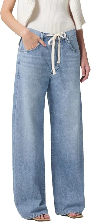 Women Wide Leg Jeans High Rise Drawstring Denim Pants Loose Boyfriend Baggy Trouser Jeans Blue
