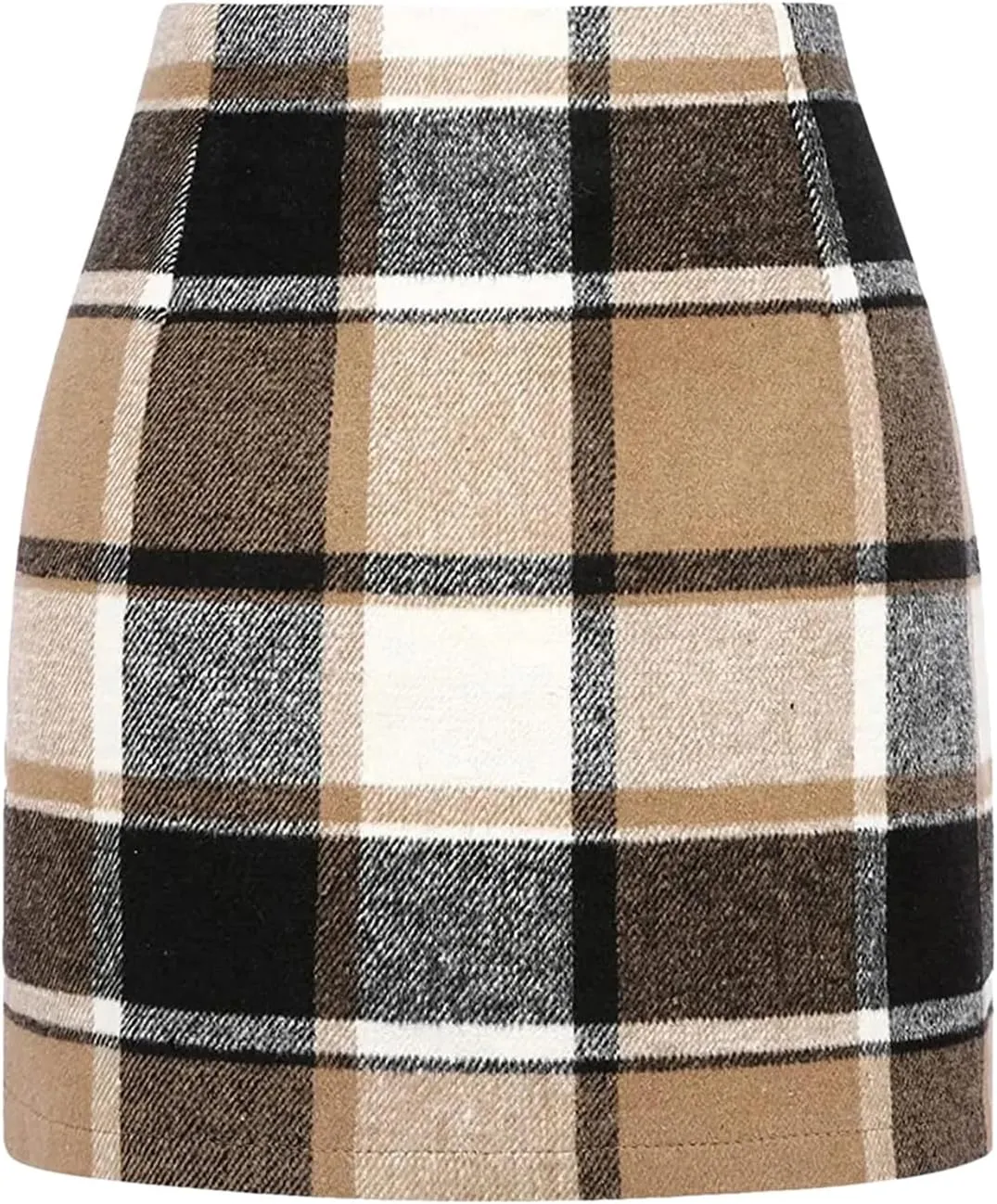 Women Wool Plaid Mini Skirt High Waist Vintage Office Lady Slim Short Pencil Skirts