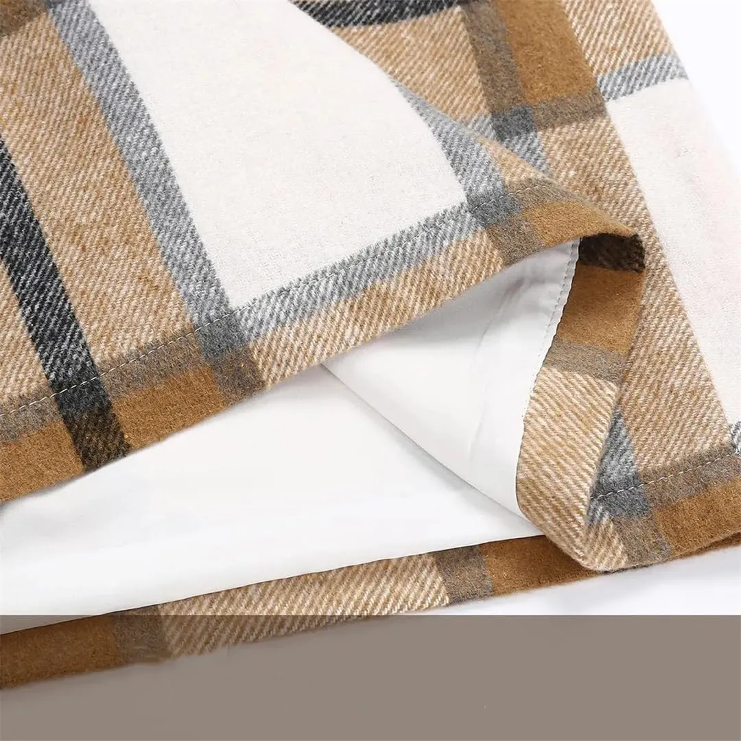 Women Wool Plaid Mini Skirt High Waist Vintage Office Lady Slim Short Pencil Skirts