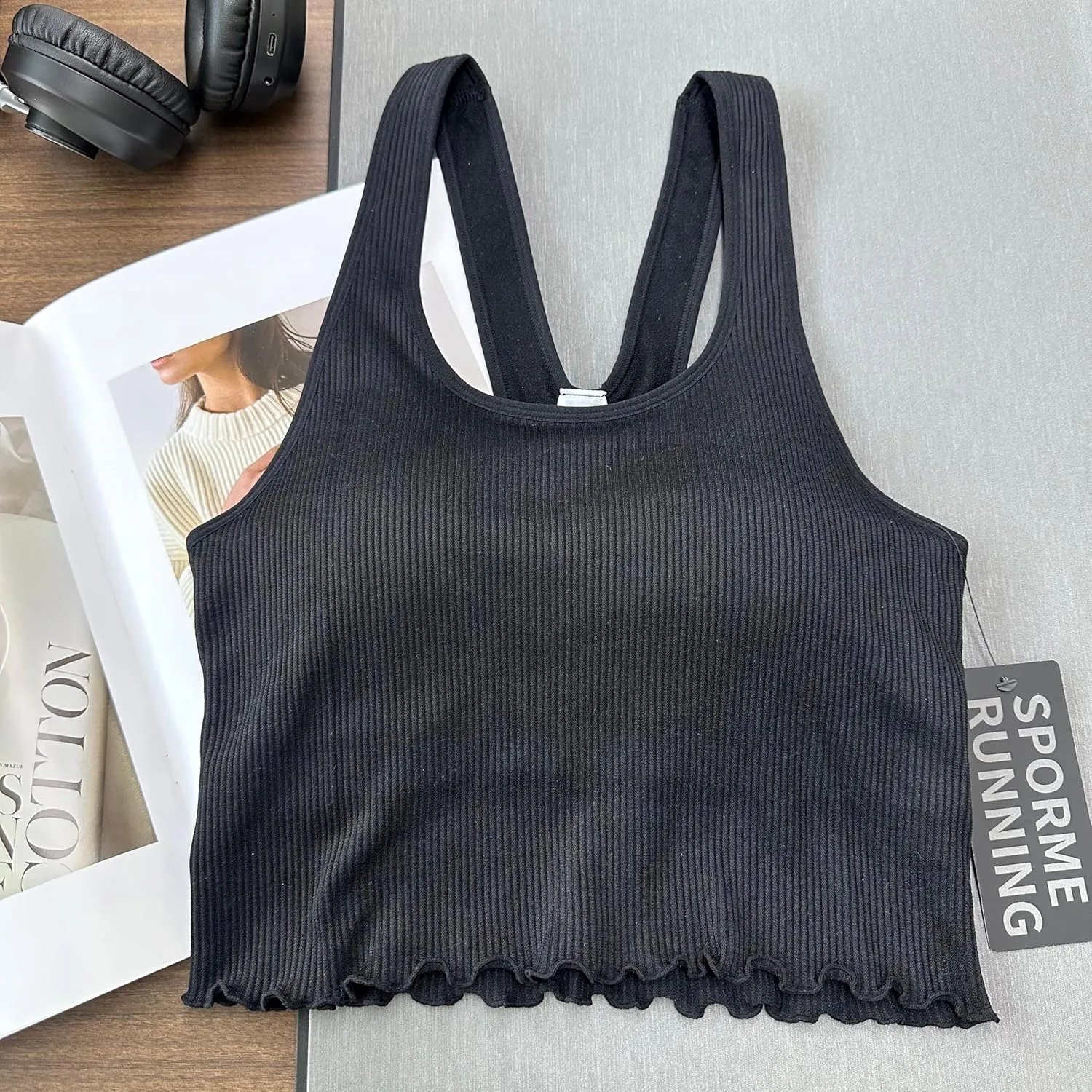 Women's 1/2 Pack Ribbed Workout Tank Tops with Built in Bra Racerback Seamless Crop Camisole Sport Tanks
