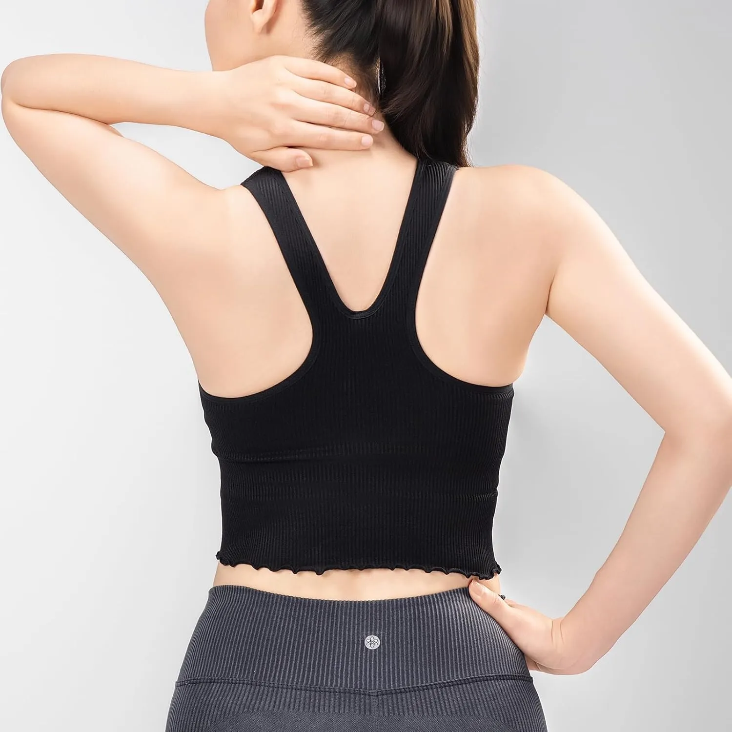 Women's 1/2 Pack Ribbed Workout Tank Tops with Built in Bra Racerback Seamless Crop Camisole Sport Tanks