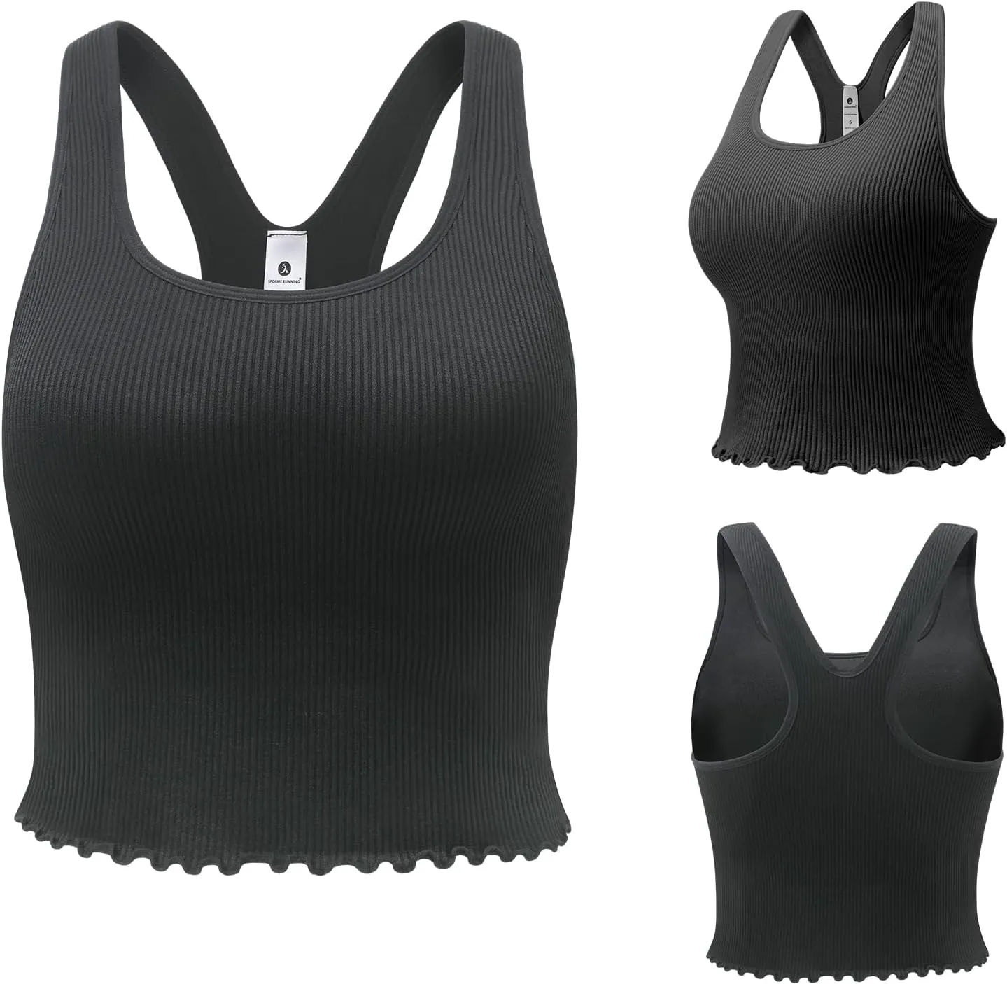 Women's 1/2 Pack Ribbed Workout Tank Tops with Built in Bra Racerback Seamless Crop Camisole Sport Tanks