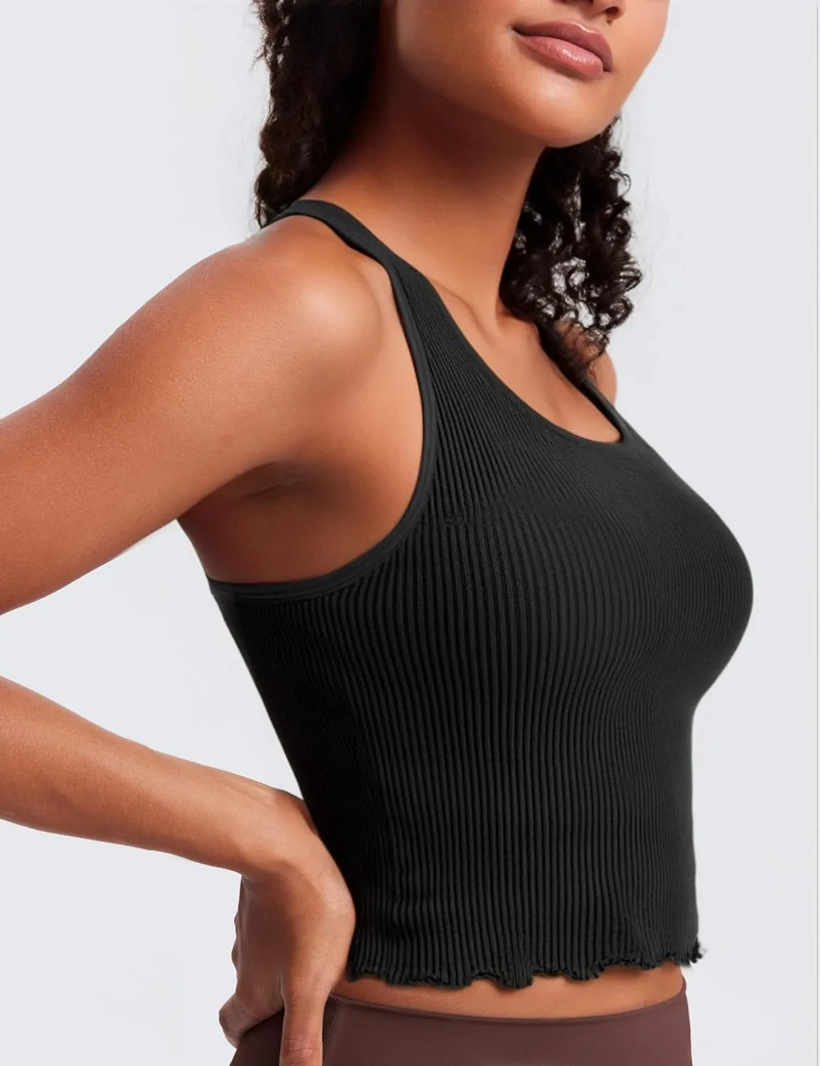 Women's 1/2 Pack Ribbed Workout Tank Tops with Built in Bra Racerback Seamless Crop Camisole Sport Tanks