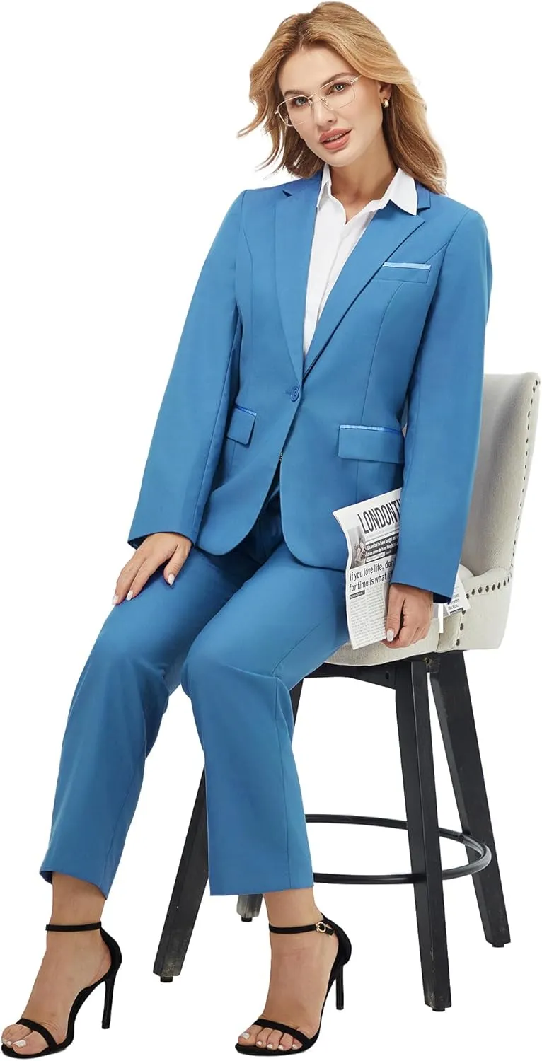 Women's 2 Piece Suit Notched Lapel One Button Slim Fit Business Office Work Tuxedo Blazer Pants Set