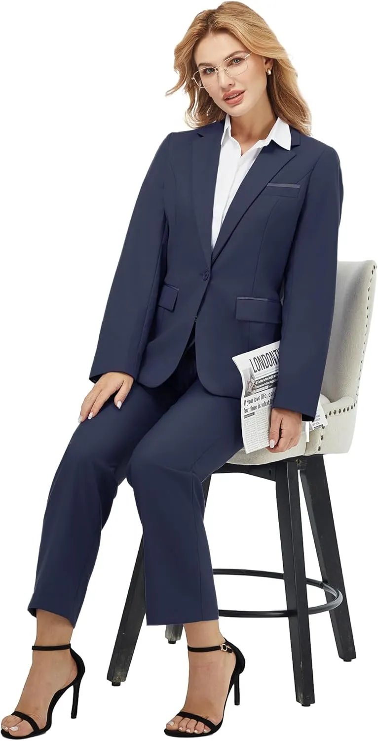 Women's 2 Piece Suit Notched Lapel One Button Slim Fit Business Office Work Tuxedo Blazer Pants Set