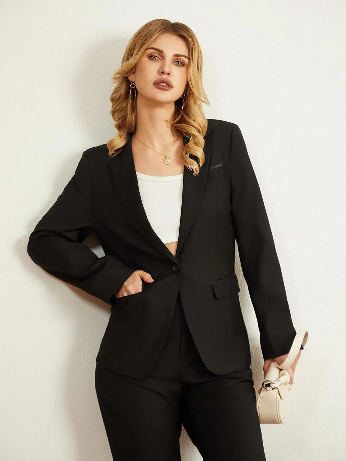 Women's 2 Piece Suit Notched Lapel One Button Slim Fit Business Office Work Tuxedo Blazer Pants Set