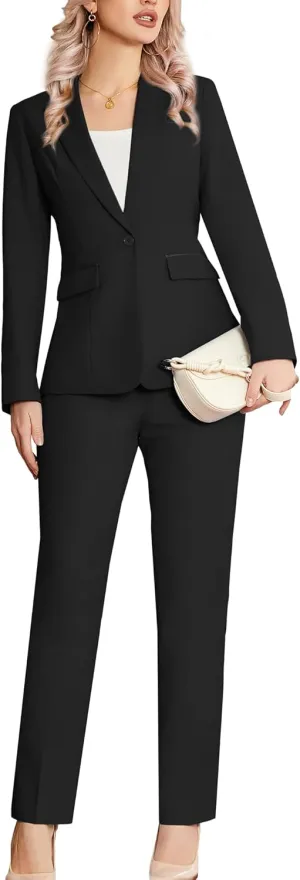 Women's 2 Piece Suit Notched Lapel One Button Slim Fit Business Office Work Tuxedo Blazer Pants Set