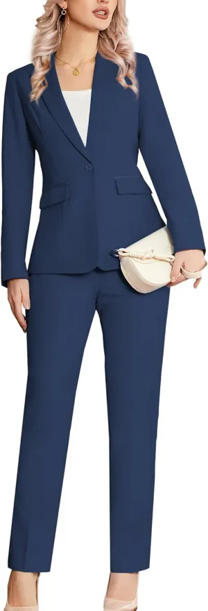 Women's 2 Piece Suit Notched Lapel One Button Slim Fit Business Office Work Tuxedo Blazer Pants Set