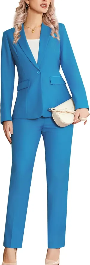 Women's 2 Piece Suit Notched Lapel One Button Slim Fit Business Office Work Tuxedo Blazer Pants Set