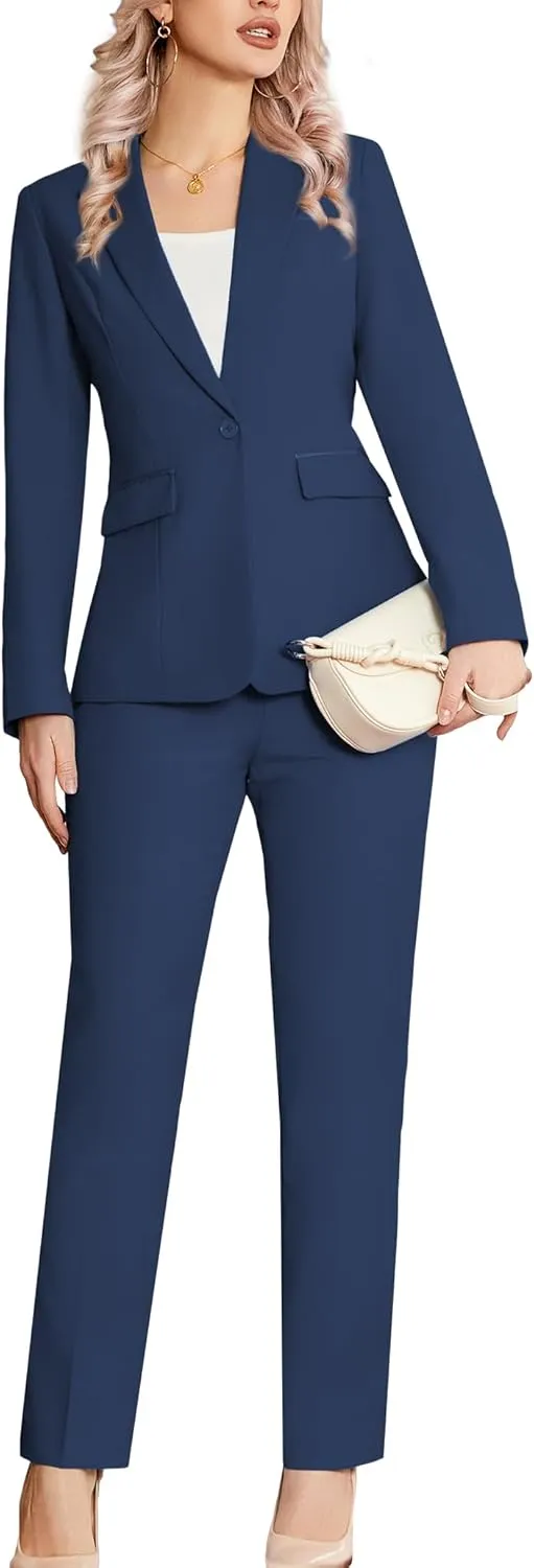 Women's 2 Piece Suit Notched Lapel One Button Slim Fit Business Office Work Tuxedo Blazer Pants Set