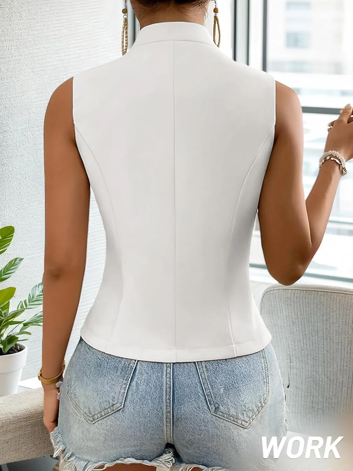Women's 2025 Summer Sleeveless Vest Blazer Lightweight Casual Fully-Lined Slim Work Fashion Petite Elegant Tops