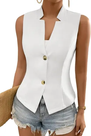 Women's 2025 Summer Sleeveless Vest Blazer Lightweight Casual Fully-Lined Slim Work Fashion Petite Elegant Tops