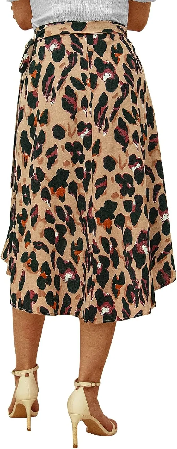 Womens A-Line Wrap Midi Skirt High Low Split Tie Knot Summer Skirts