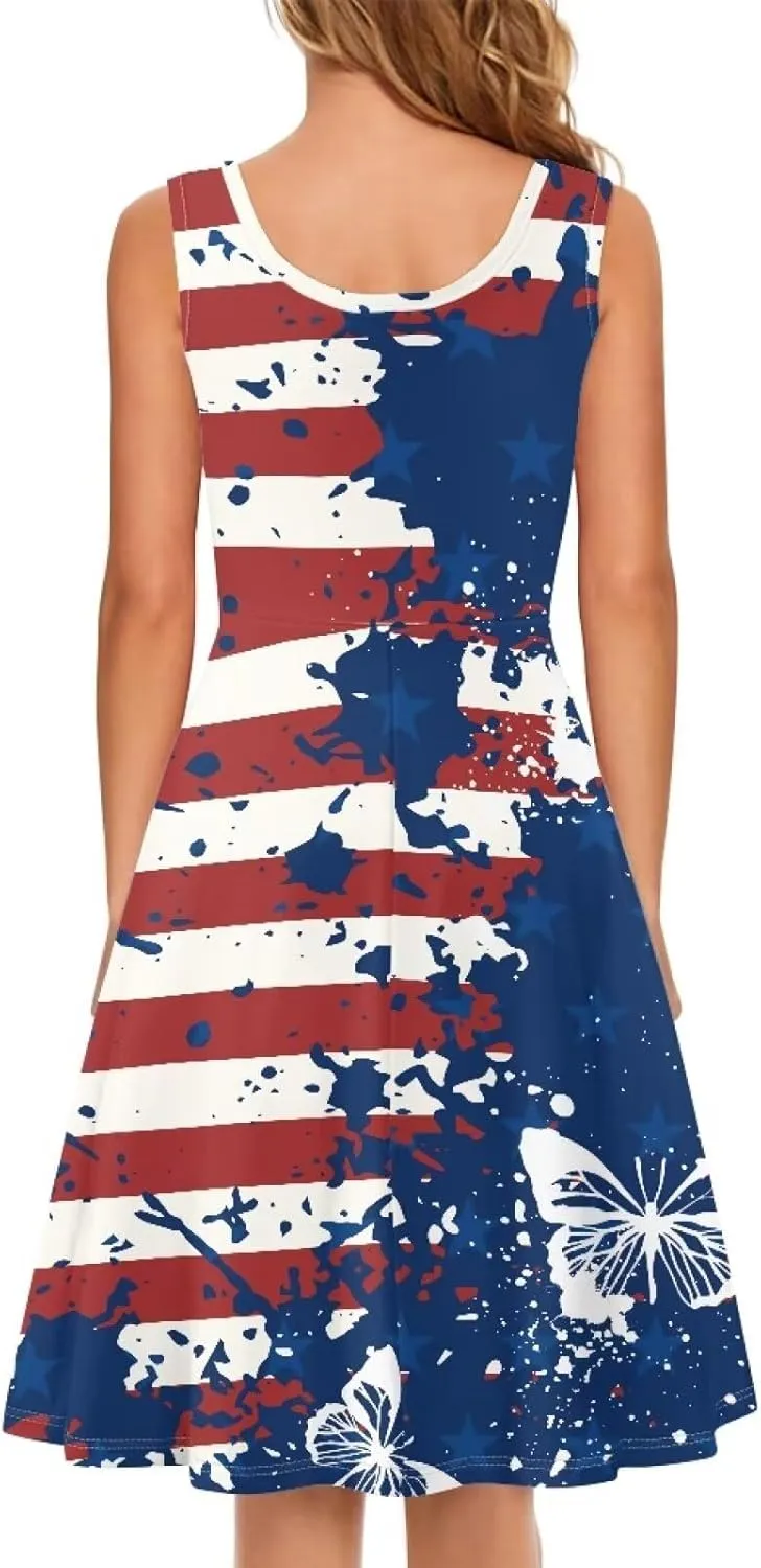 Women's Casual Dresses Sleeveless Tank Summer Sundress with Pocket Soft Midi Crewneck Swing Dress