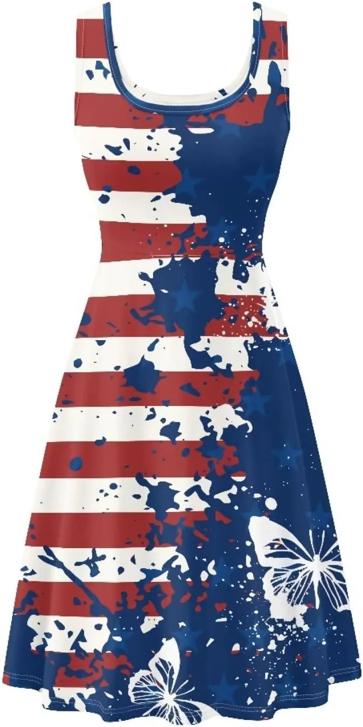Women's Casual Dresses Sleeveless Tank Summer Sundress with Pocket Soft Midi Crewneck Swing Dress