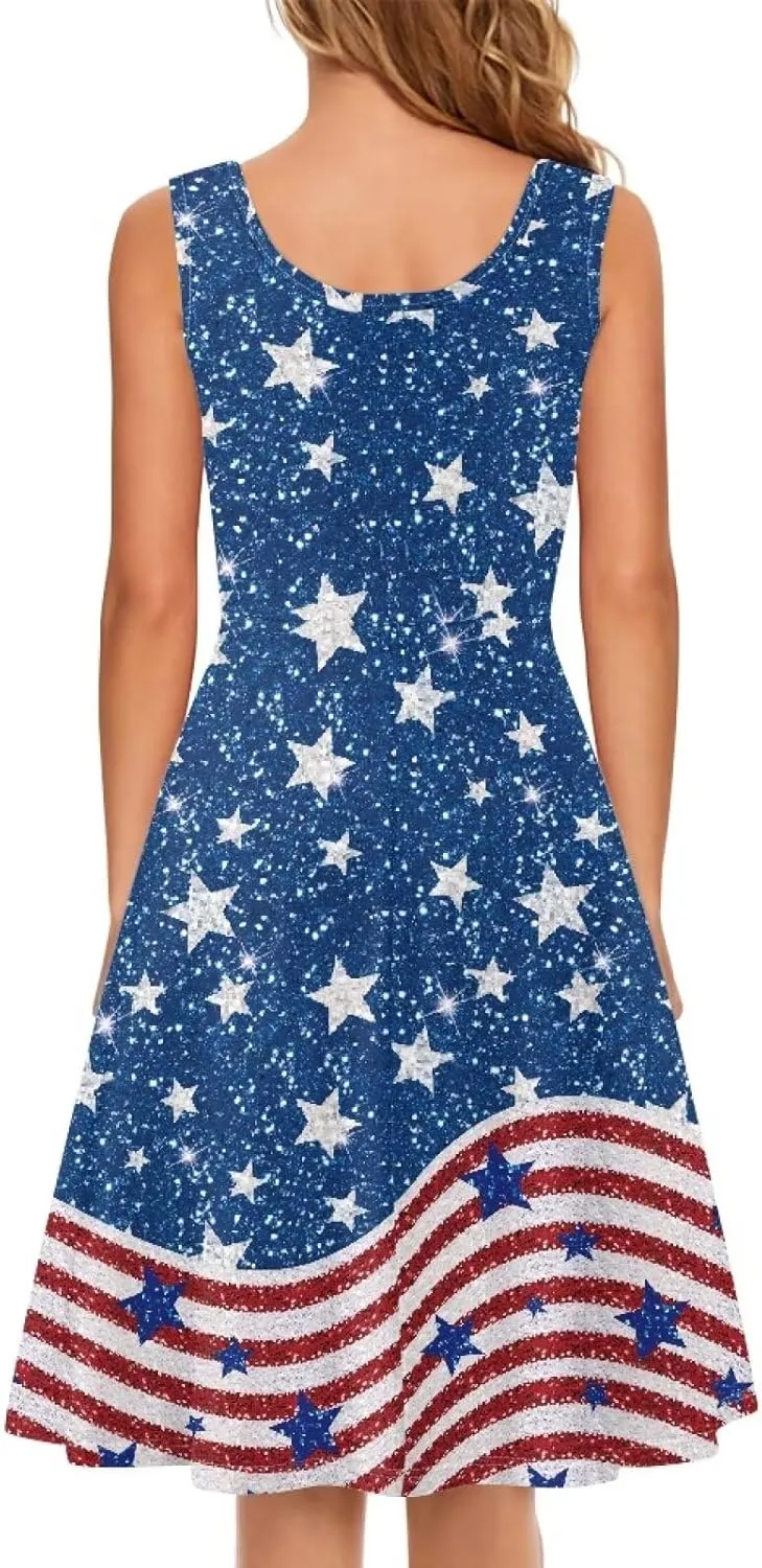 Women's Casual Dresses Sleeveless Tank Summer Sundress with Pocket Soft Midi Crewneck Swing Dress
