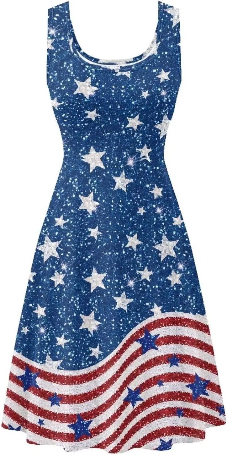Women's Casual Dresses Sleeveless Tank Summer Sundress with Pocket Soft Midi Crewneck Swing Dress