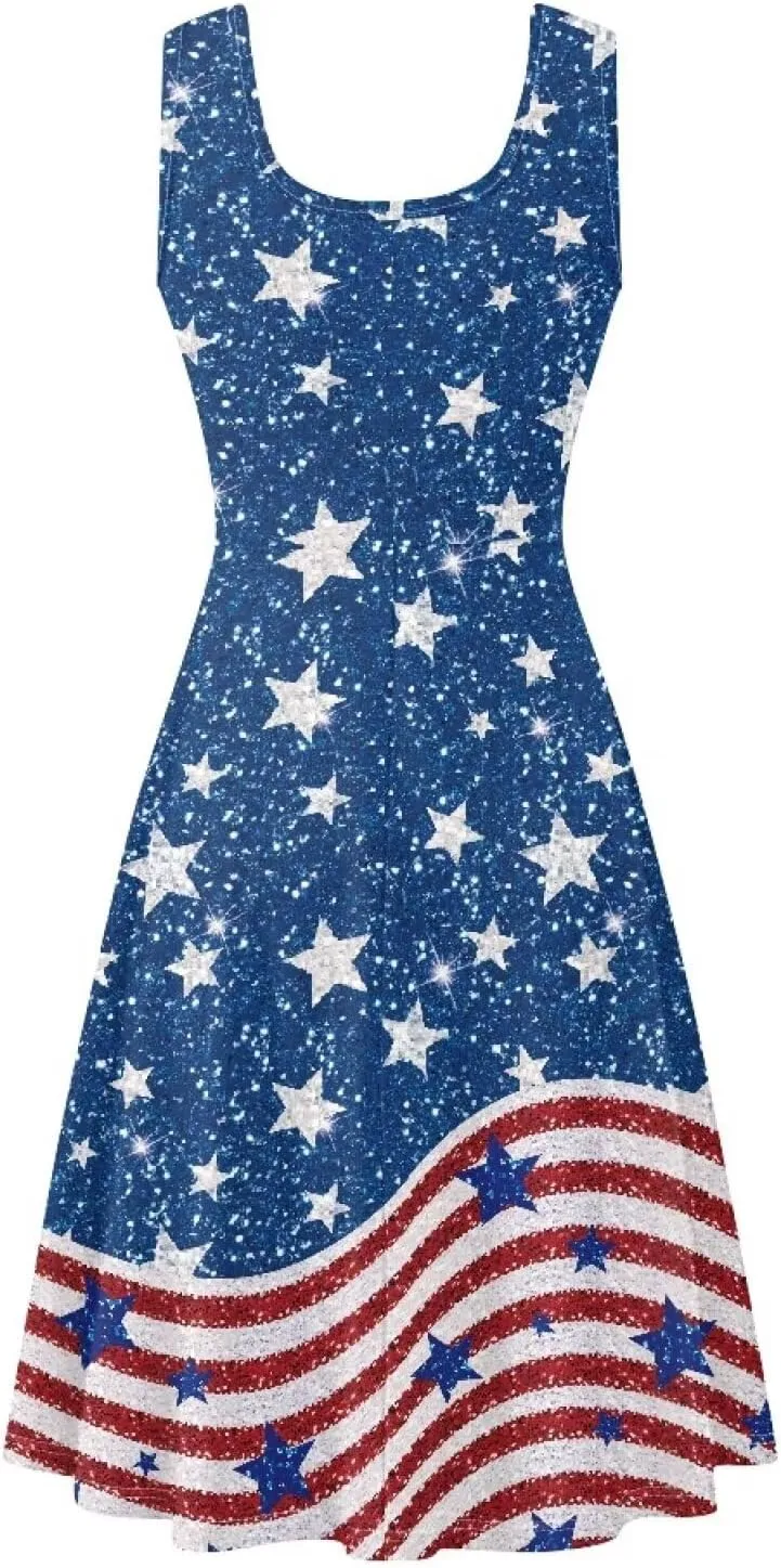 Women's Casual Dresses Sleeveless Tank Summer Sundress with Pocket Soft Midi Crewneck Swing Dress