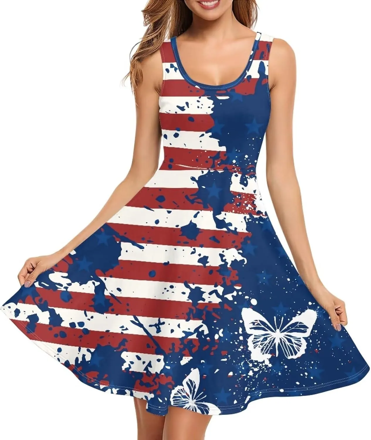 Women's Casual Dresses Sleeveless Tank Summer Sundress with Pocket Soft Midi Crewneck Swing Dress