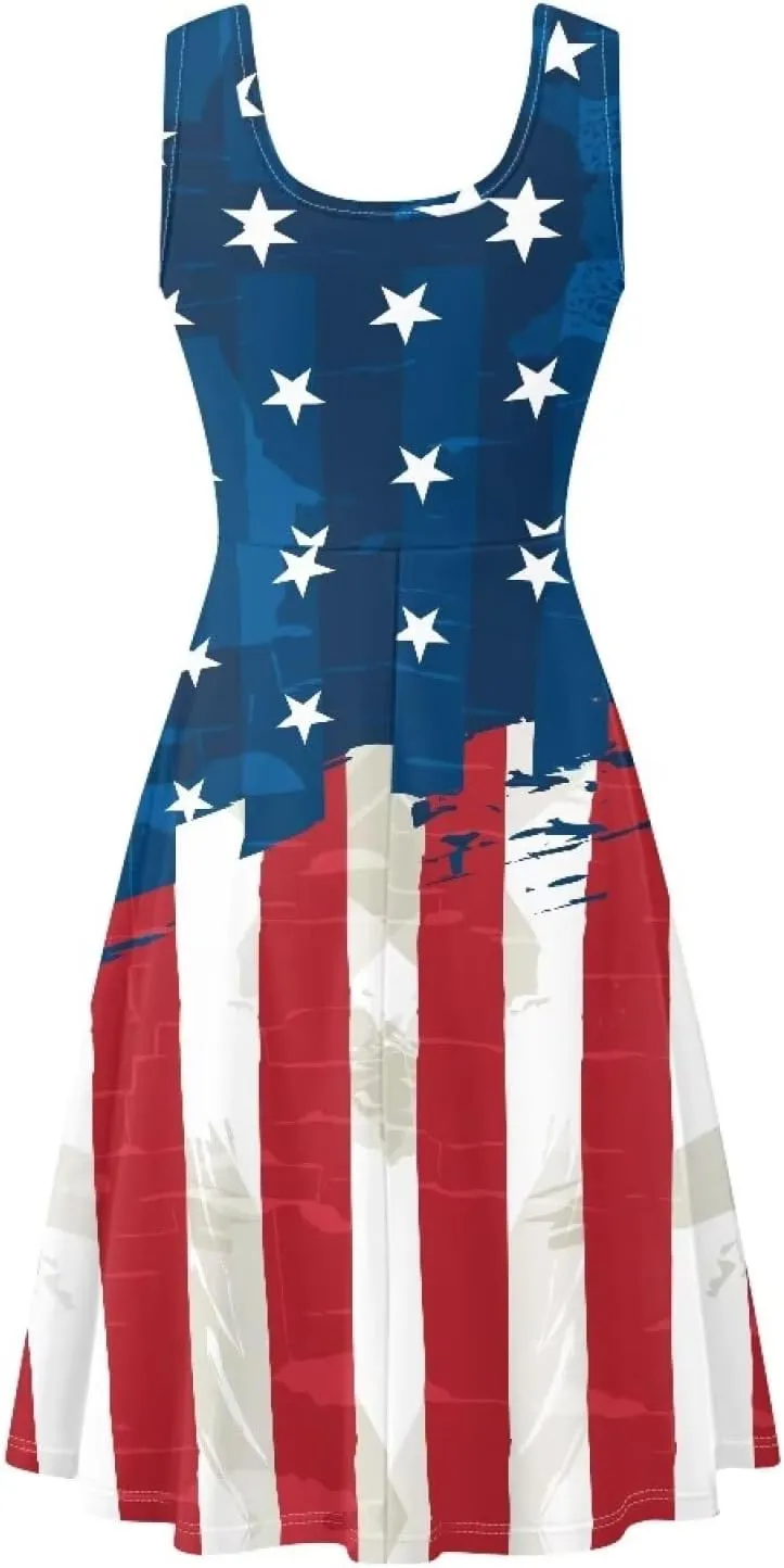 Women's Casual Dresses Sleeveless Tank Summer Sundress with Pocket Soft Midi Crewneck Swing Dress