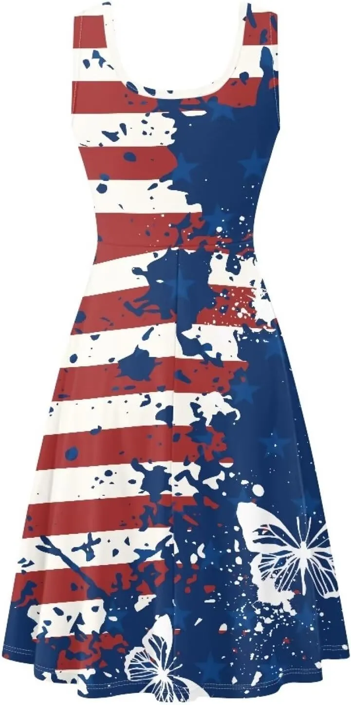 Women's Casual Dresses Sleeveless Tank Summer Sundress with Pocket Soft Midi Crewneck Swing Dress