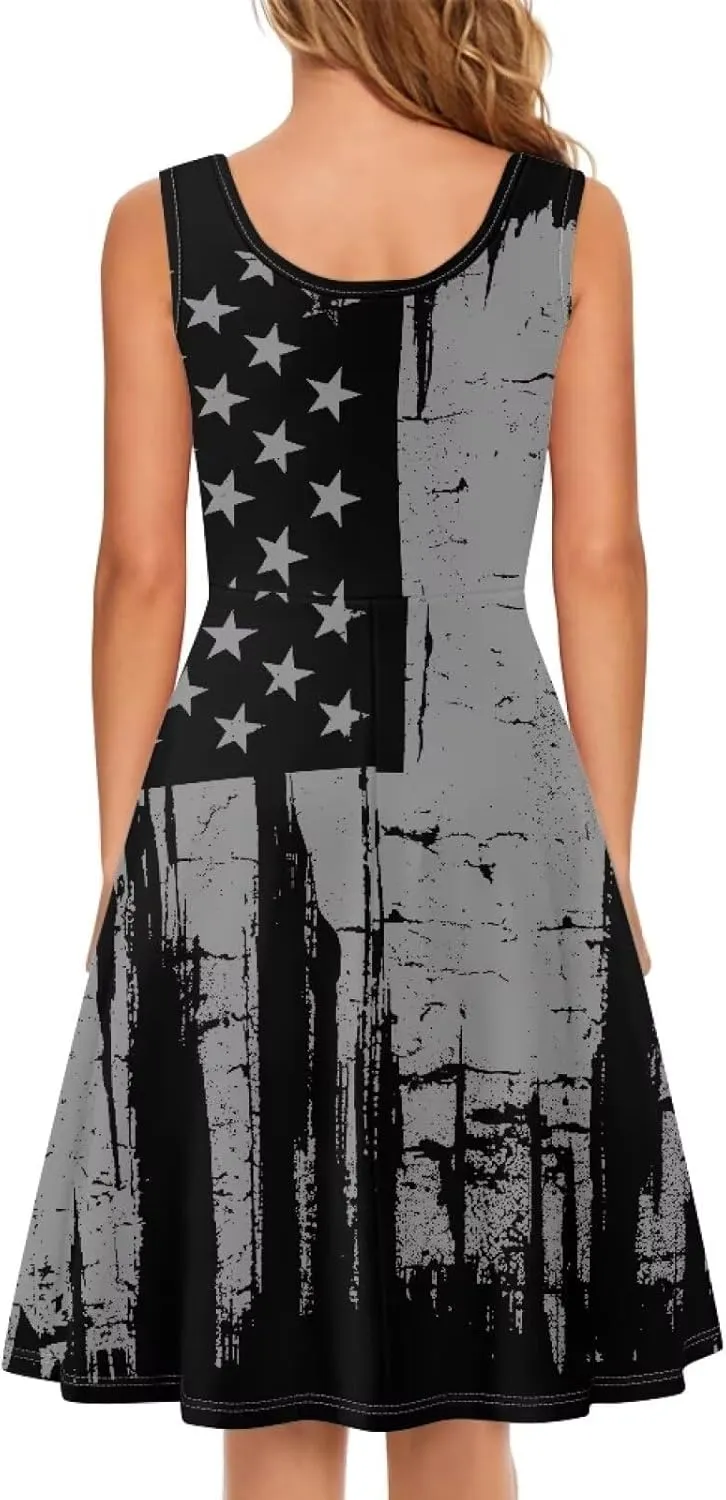 Women's Casual Dresses Sleeveless Tank Summer Sundress with Pocket Soft Midi Crewneck Swing Dress