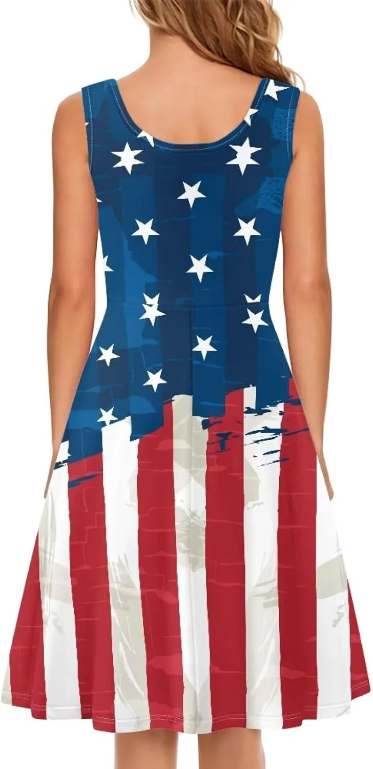 Women's Casual Dresses Sleeveless Tank Summer Sundress with Pocket Soft Midi Crewneck Swing Dress