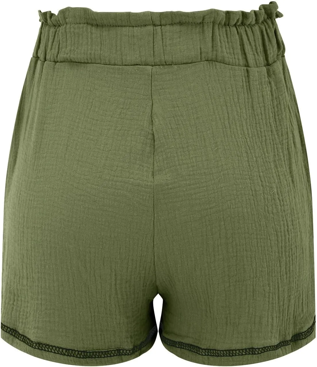 Womens Cotton Shorts Elastic High Waisted Loose Fit Casual Paper Bag Shorts with Pockets Comfy Beach Summer Short Pants 2024