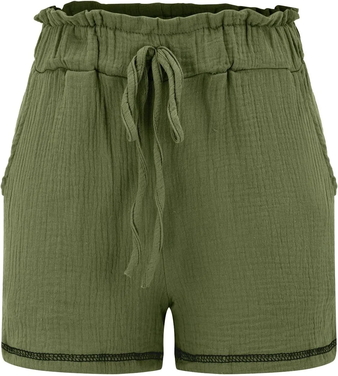 Womens Cotton Shorts Elastic High Waisted Loose Fit Casual Paper Bag Shorts with Pockets Comfy Beach Summer Short Pants 2024