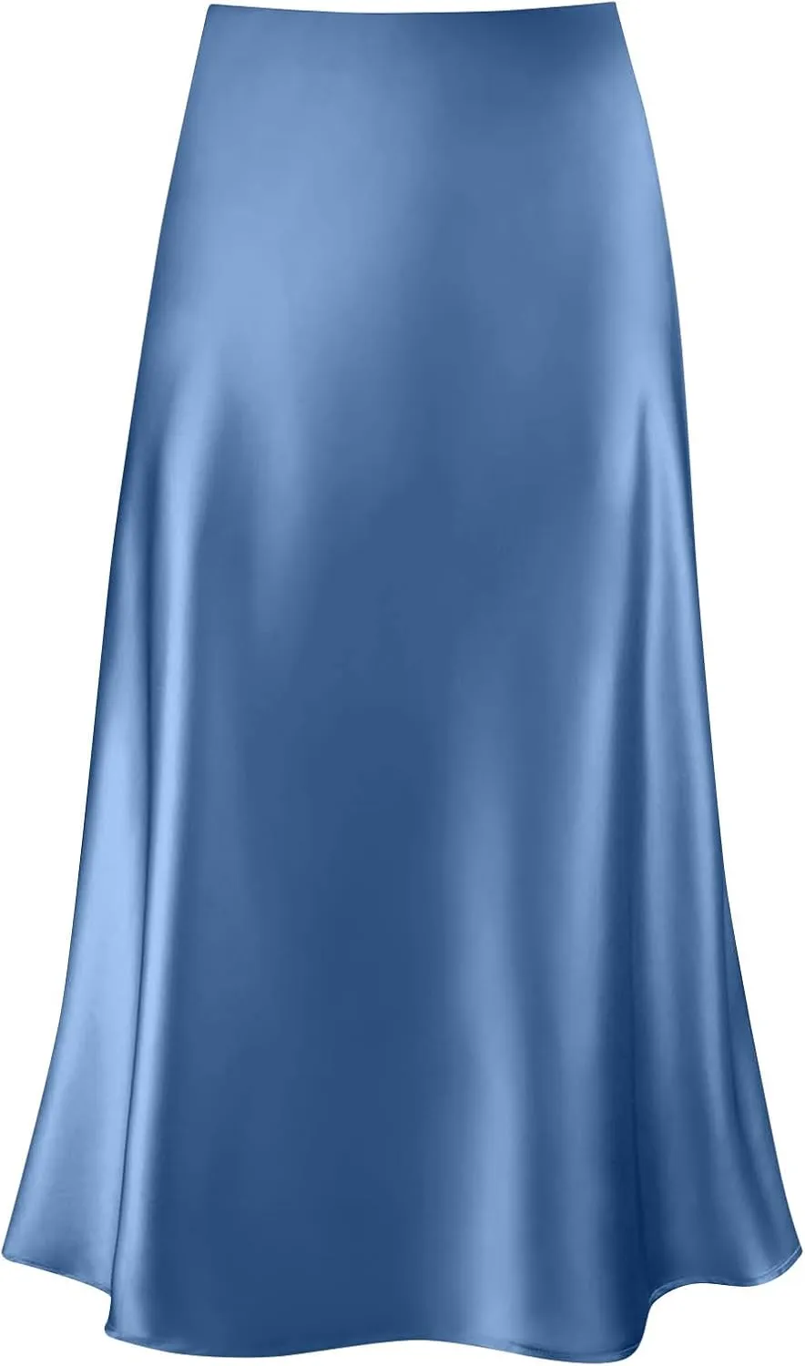 Womens Elegant Midi Skirt High Waisted Solid Satin Dress Work Skirts Party Wedding Flared A-Line Skirts