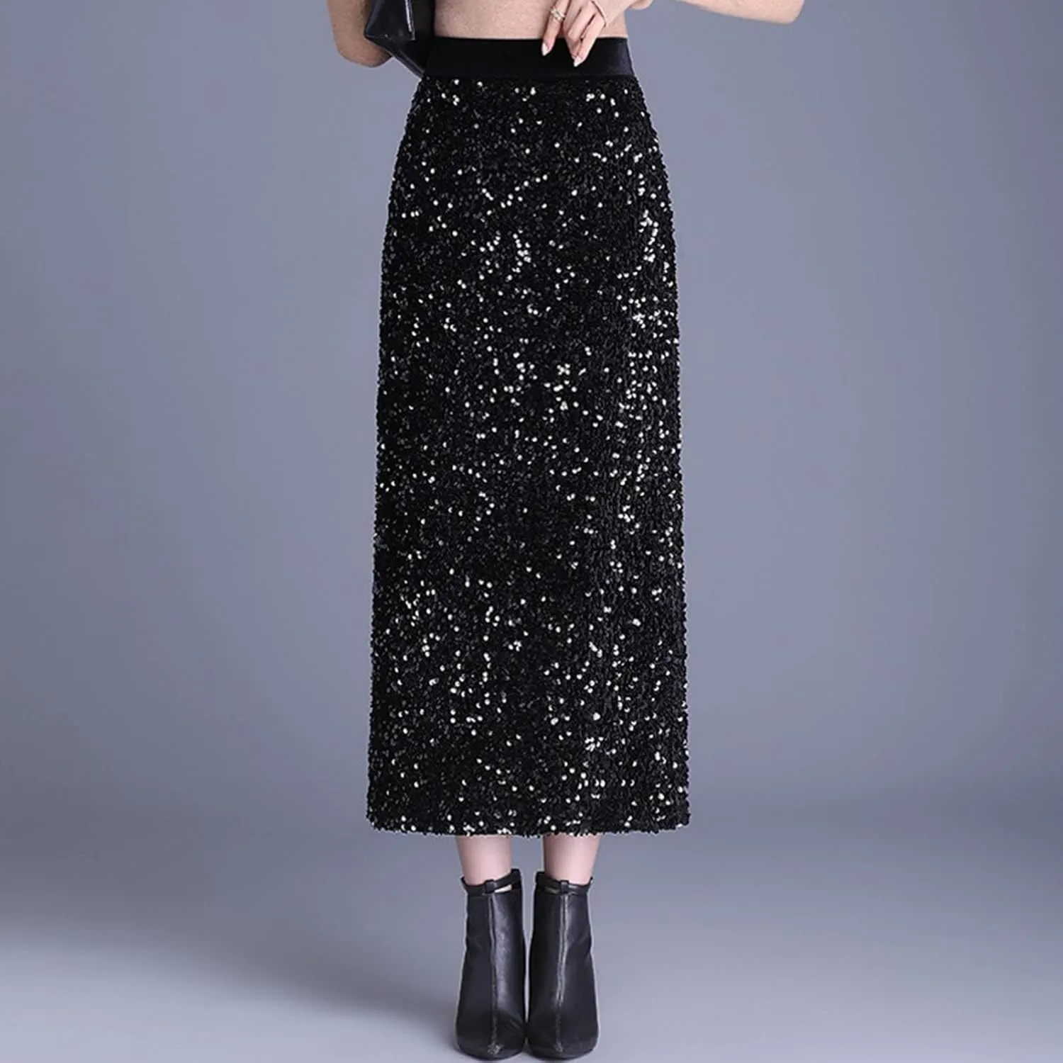 Womens Elegant Skirts for Women Loose Fit Sequin Sparkle High Cut Pencil Glitter Plain Maxi Long Skirts 2025 Trendy