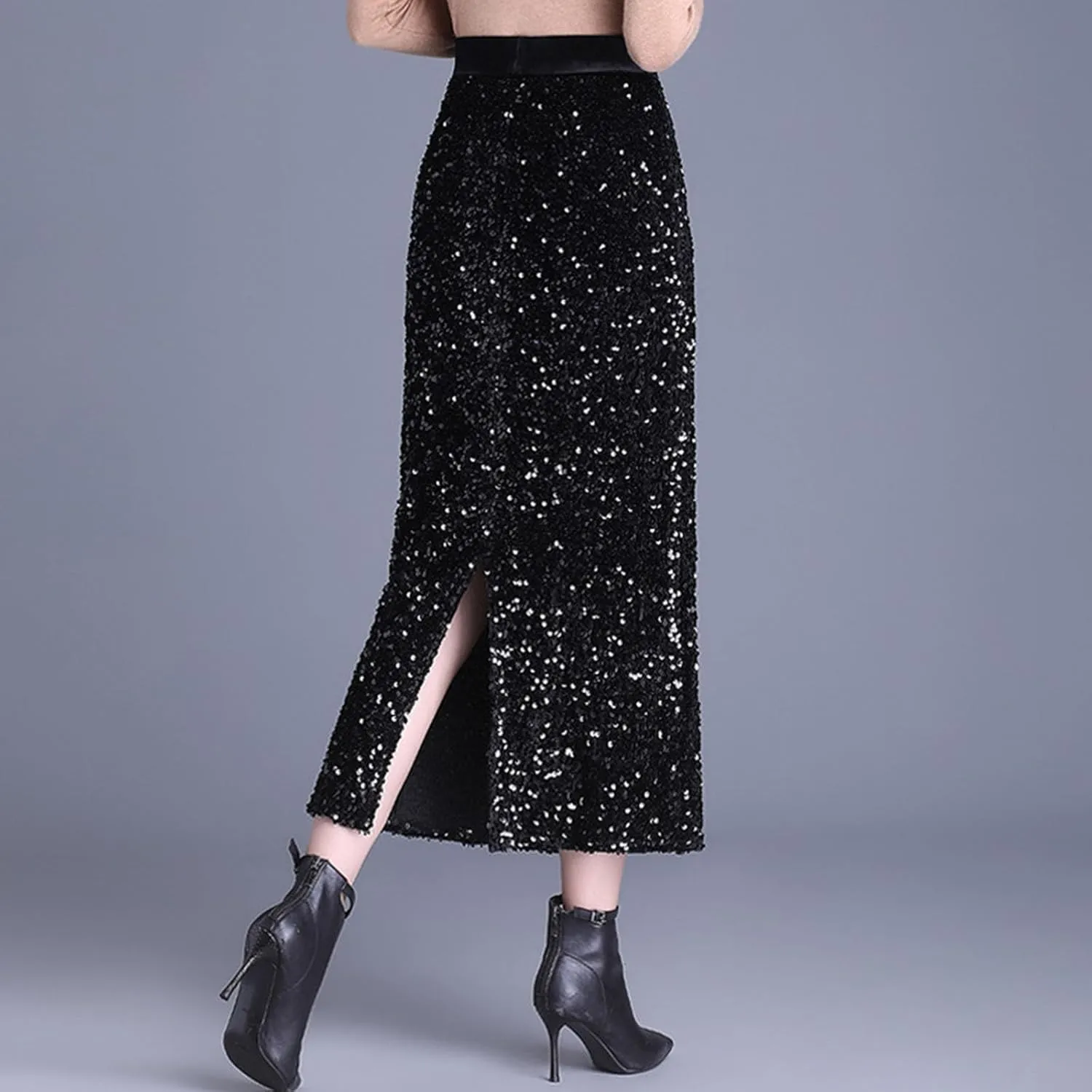 Womens Elegant Skirts for Women Loose Fit Sequin Sparkle High Cut Pencil Glitter Plain Maxi Long Skirts 2025 Trendy