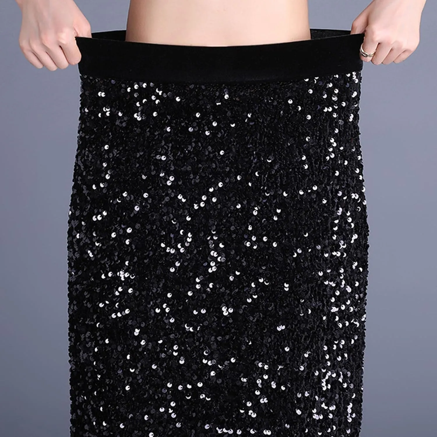 Womens Elegant Skirts for Women Loose Fit Sequin Sparkle High Cut Pencil Glitter Plain Maxi Long Skirts 2025 Trendy