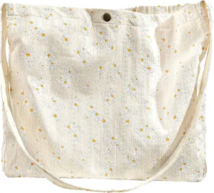 Womens Floral Embroidered Tote Bag with Pocket flowers embroidery crossbody shoulder bag beach cute handbag canvas