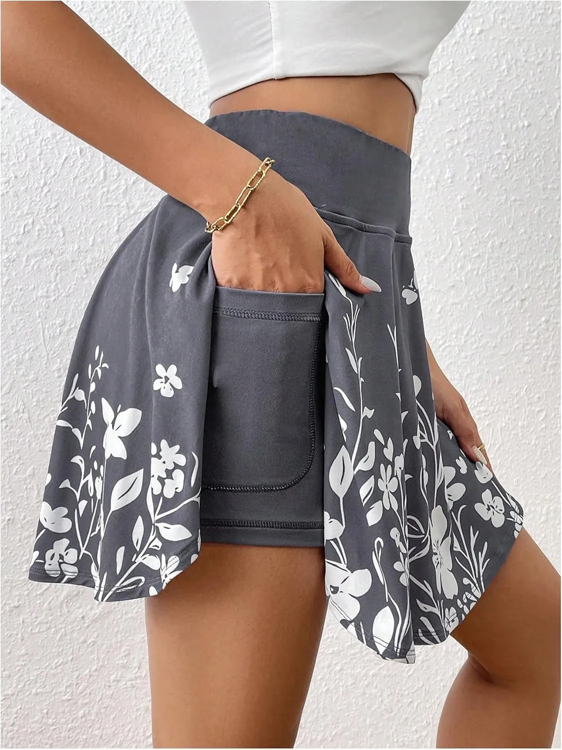 Women's Floral Print High Waisted Skorts Split Side A Line Summer Mini Skirt Shorts