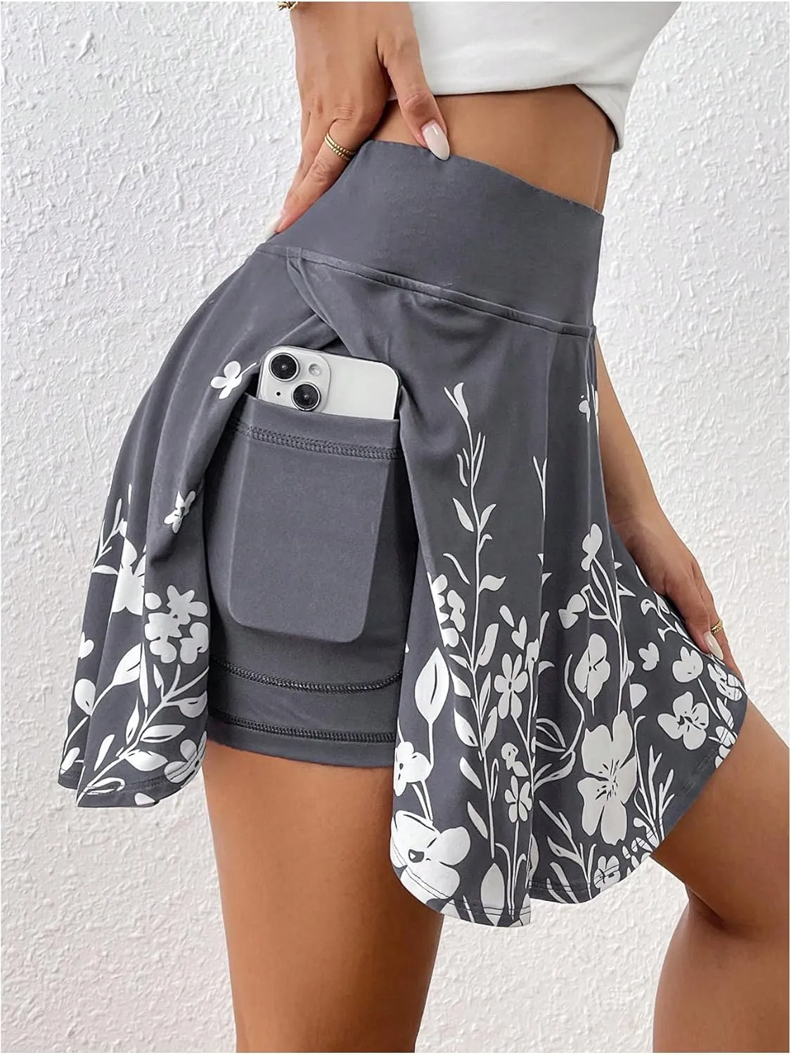 Women's Floral Print High Waisted Skorts Split Side A Line Summer Mini Skirt Shorts