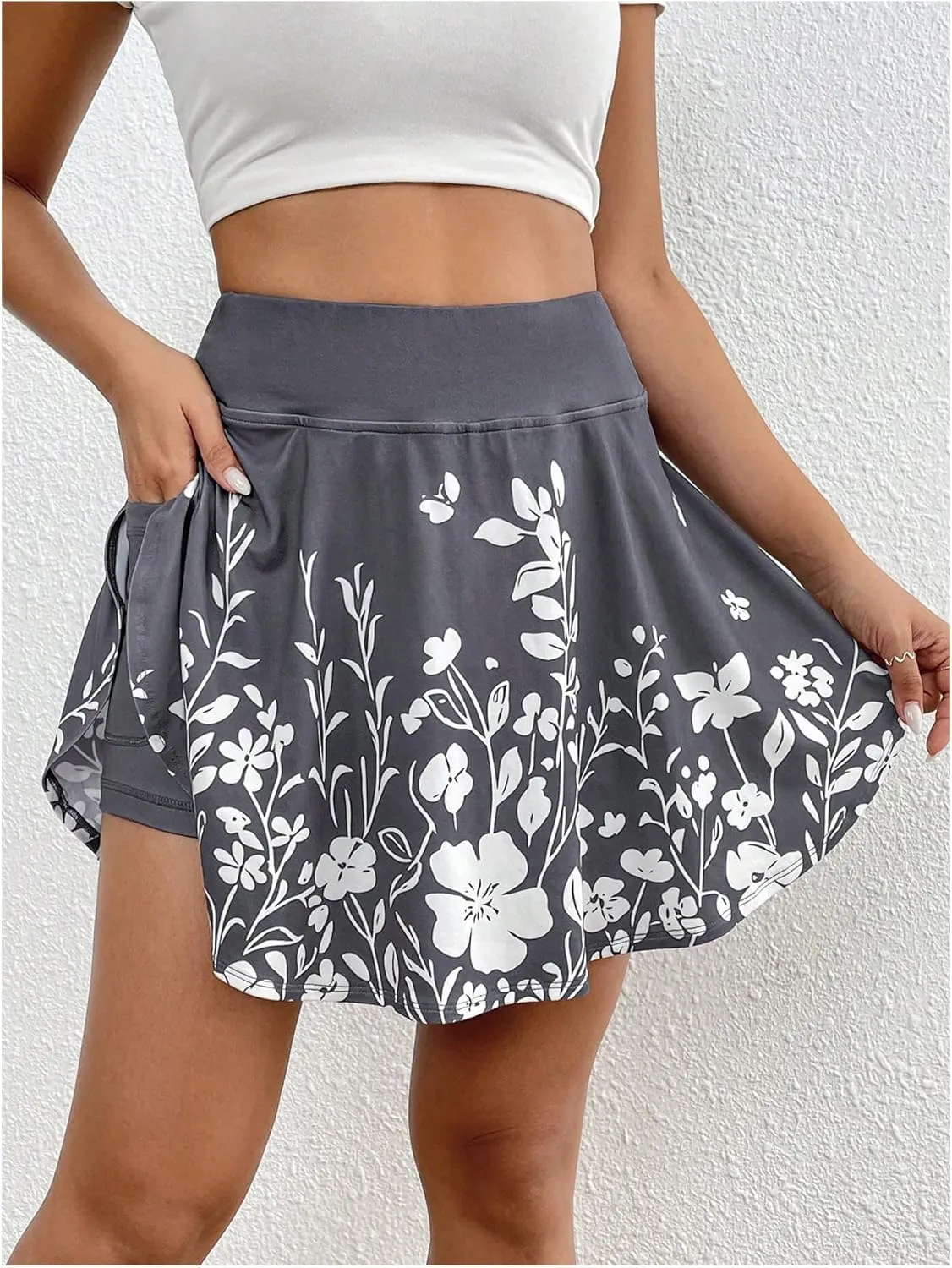 Women's Floral Print High Waisted Skorts Split Side A Line Summer Mini Skirt Shorts