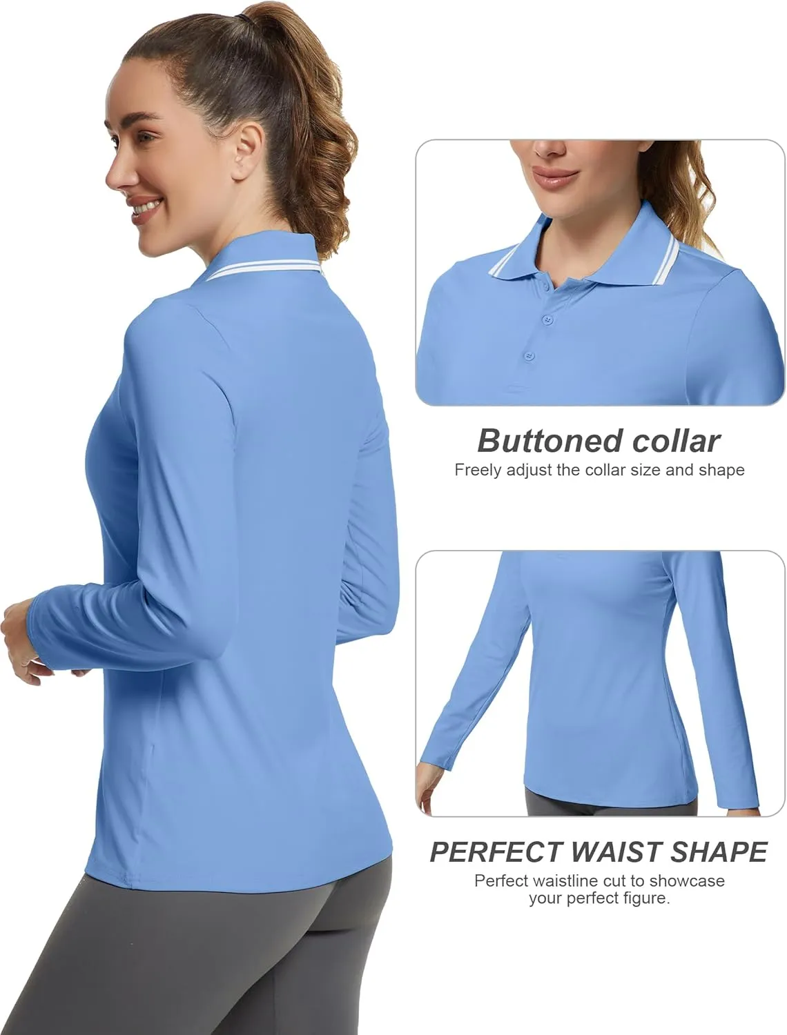 Women's Golf Polo Shirts Long Sleeve Workout Tops UPF 50  Sun Protection Quick Dry Lightweight Active Tennis Shirts