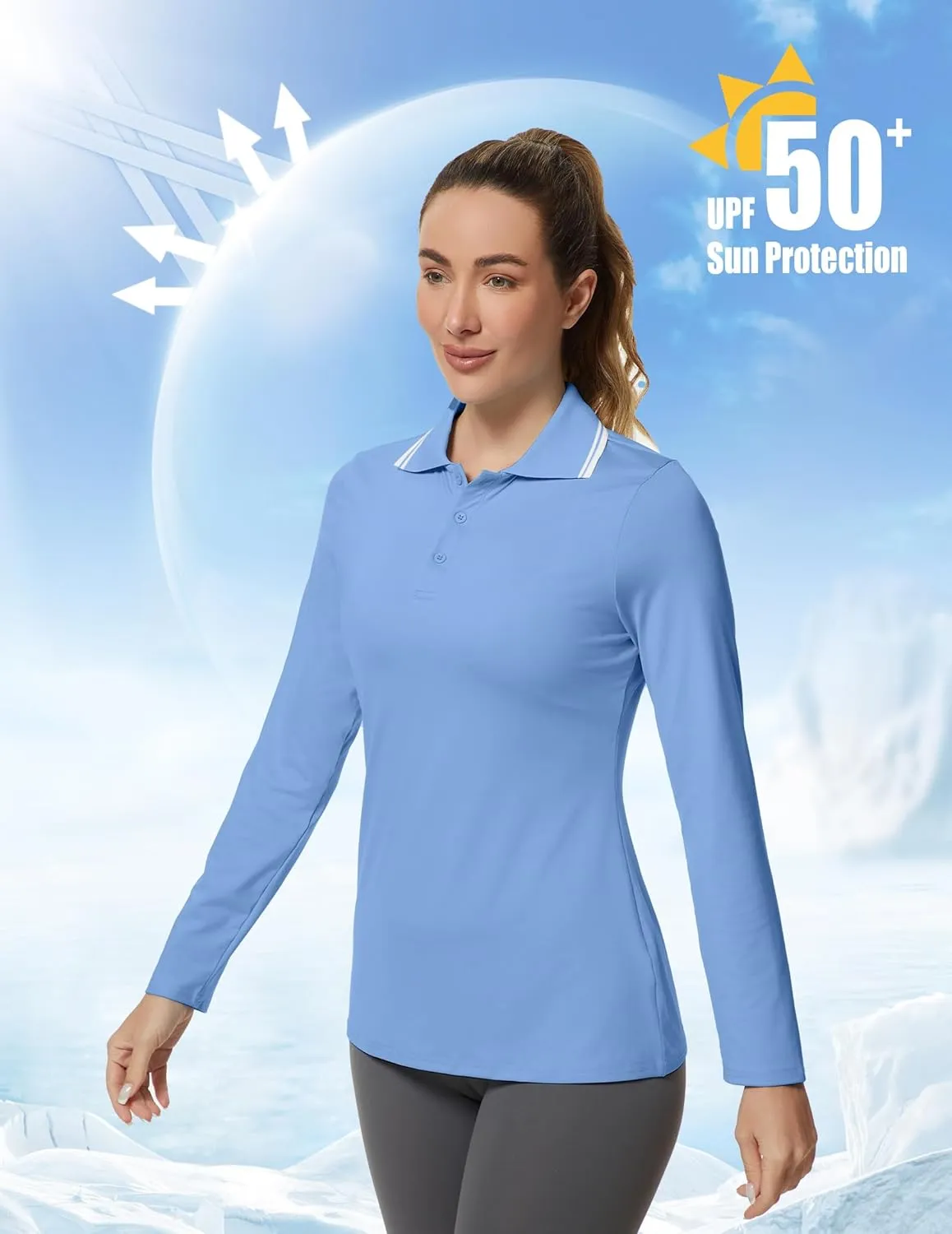 Women's Golf Polo Shirts Long Sleeve Workout Tops UPF 50  Sun Protection Quick Dry Lightweight Active Tennis Shirts