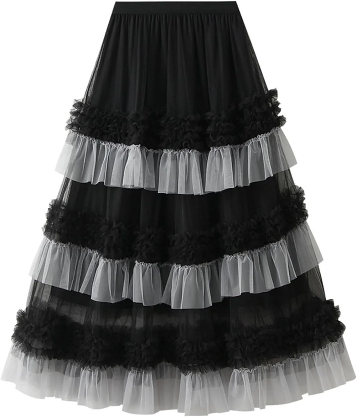 Women's Layered Long Tulle Skirt Color Block Ankle-Length A-Line High Waisted Mesh Maxi Skirt for Evening Party Club
