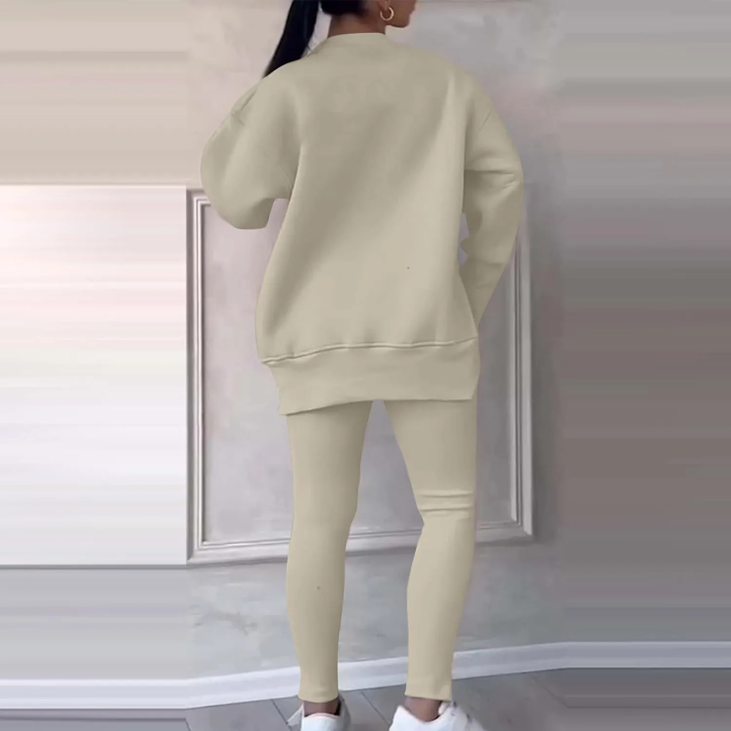 Womens Pant Sets 2 Piece Outfits Track Suit Sweatsuit Long Sleeve High-Low Slit Hem Top Sweatshirt Leggings Jogger Set