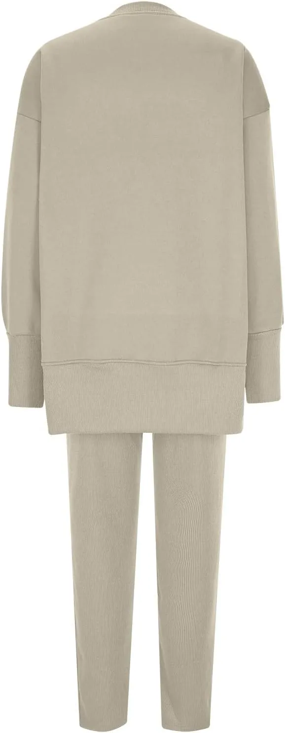 Womens Pant Sets 2 Piece Outfits Track Suit Sweatsuit Long Sleeve High-Low Slit Hem Top Sweatshirt Leggings Jogger Set