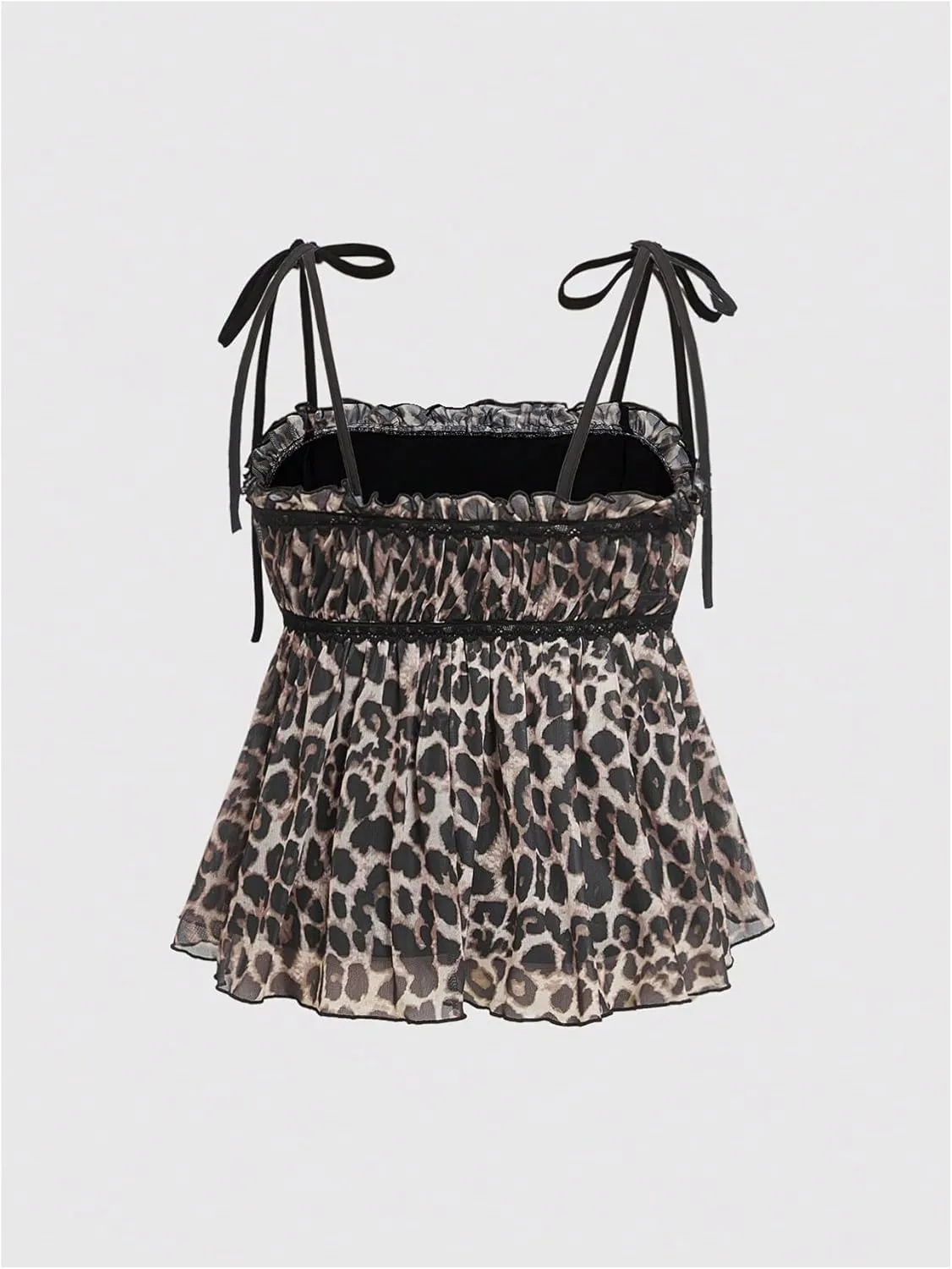 Women's Plus Size Y2K Leopard Print Cami Top Tie Shoulder Ruffle Hem Peplum Camisole