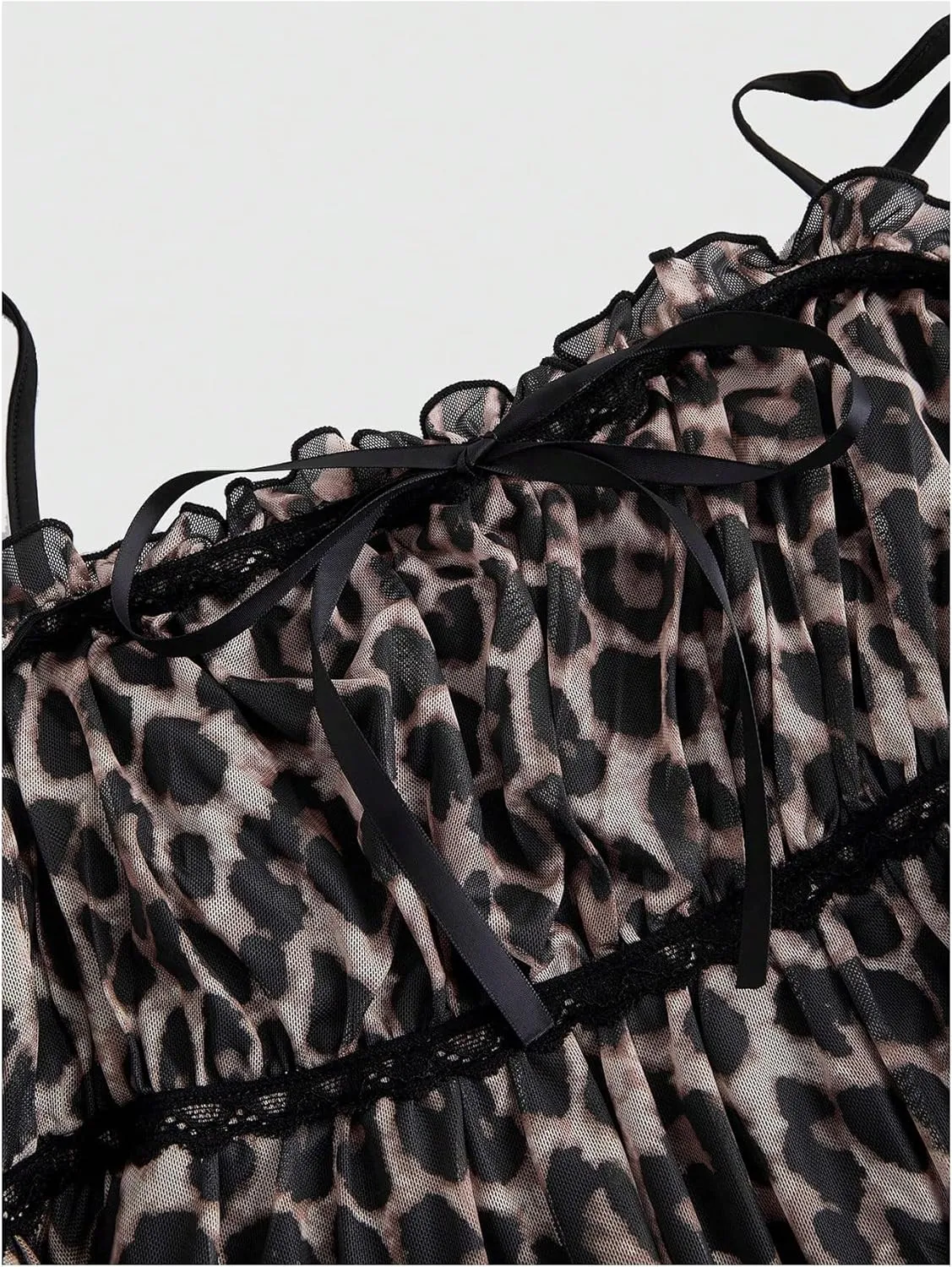 Women's Plus Size Y2K Leopard Print Cami Top Tie Shoulder Ruffle Hem Peplum Camisole