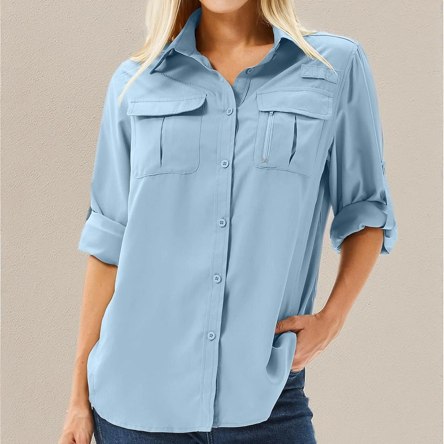 Women's Safari Shirts Long Sleeve Hiking Fishing UV Sun Protection UPF 50 ,Quick Dry SPF Breathable Shirts